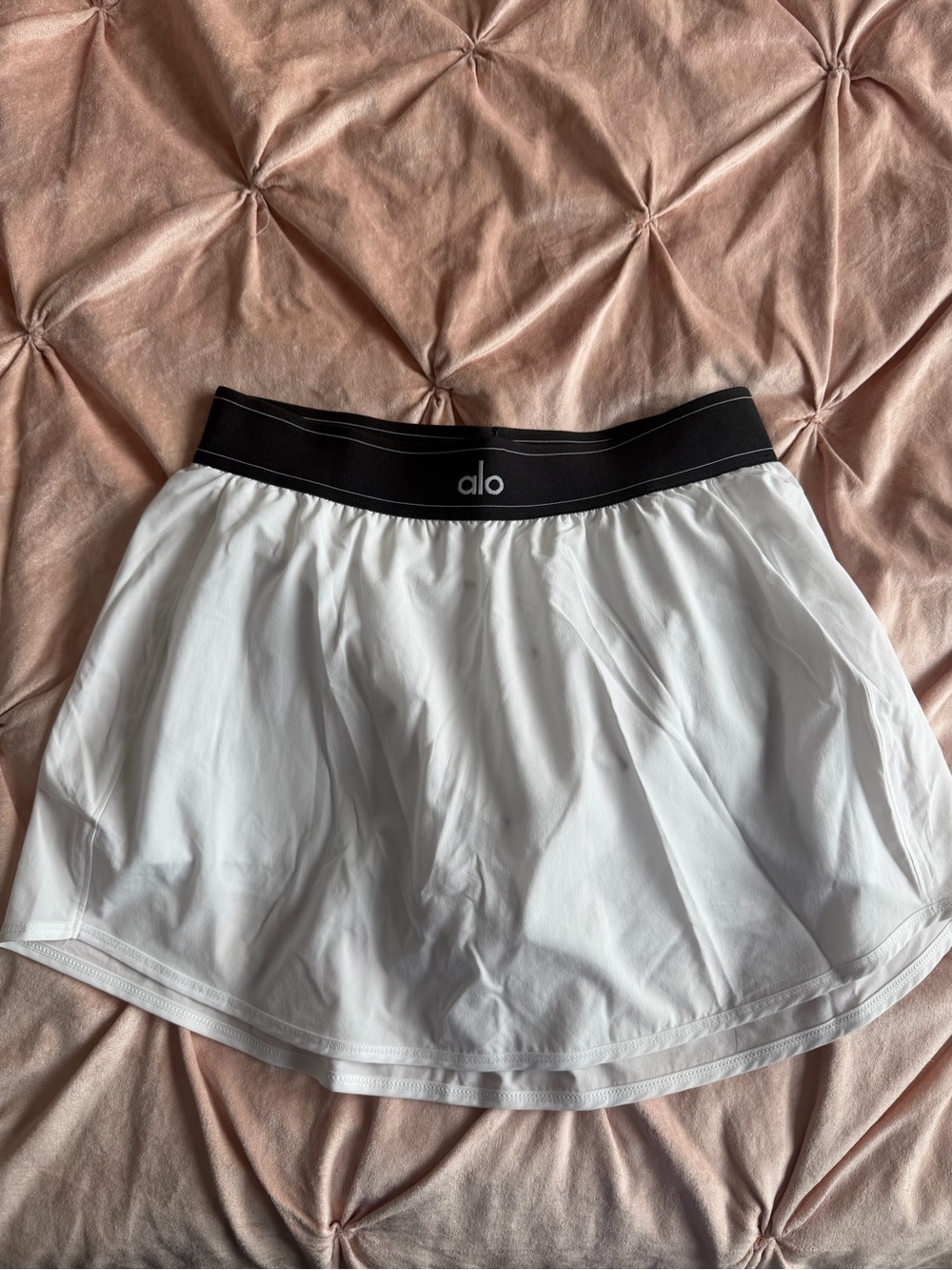ALO Yoga White Skater Skirt with Black Elastic Waistband